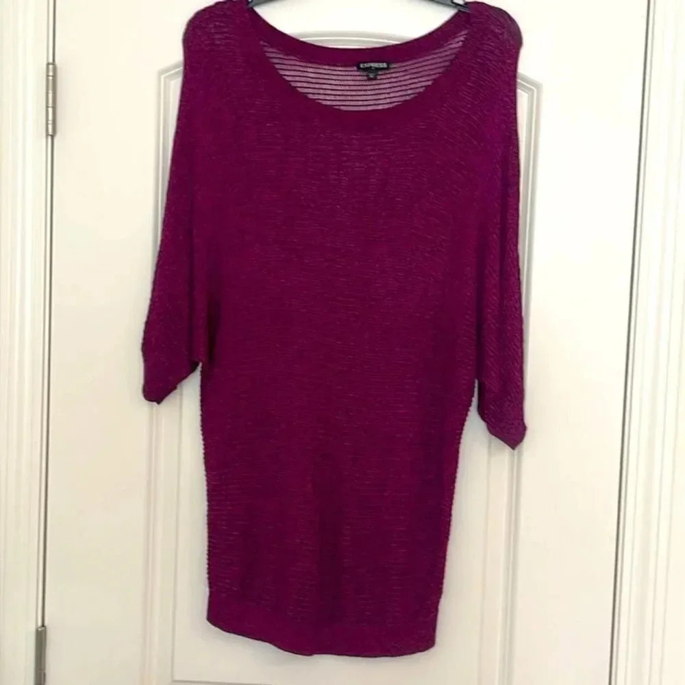 Express Crew Neck 3/4 Sleeve Cable Knit Slouchy Sweater Size L